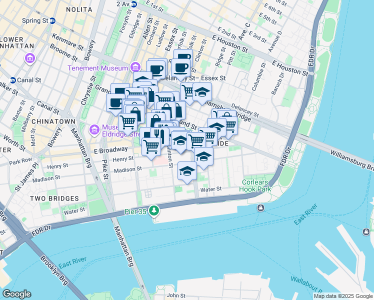 map of restaurants, bars, coffee shops, grocery stores, and more near in New York