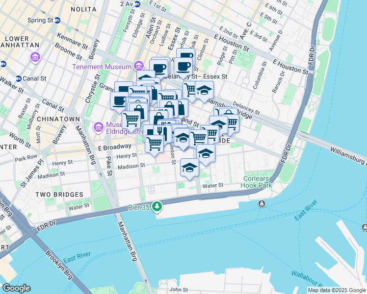 map of restaurants, bars, coffee shops, grocery stores, and more near in New York