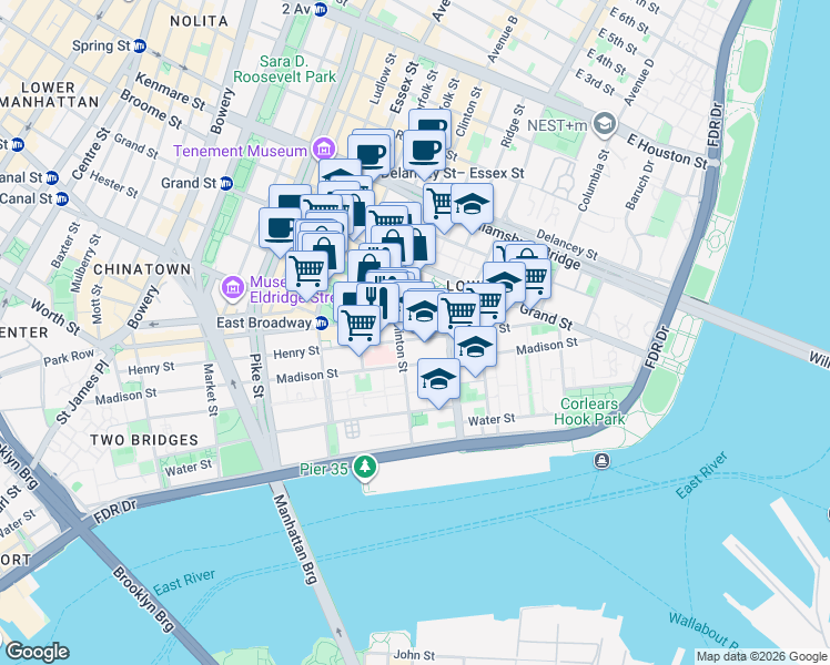 map of restaurants, bars, coffee shops, grocery stores, and more near in New York