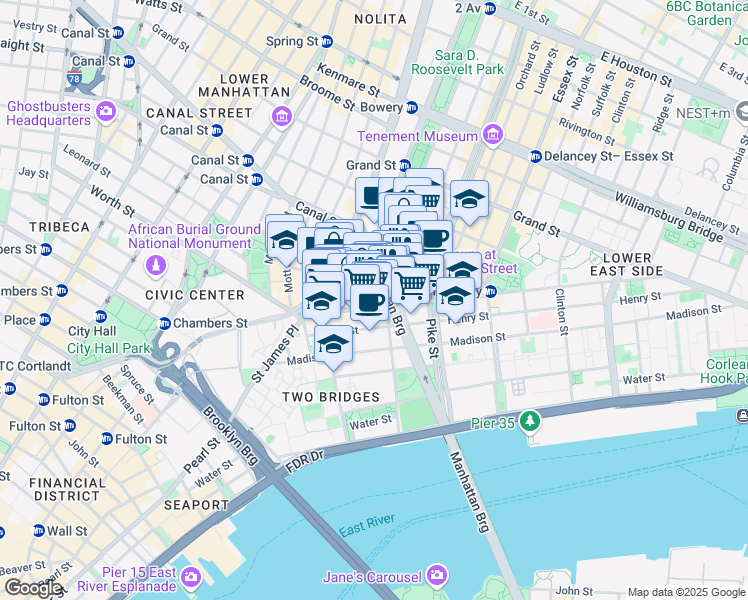 map of restaurants, bars, coffee shops, grocery stores, and more near 42 Division Street in New York
