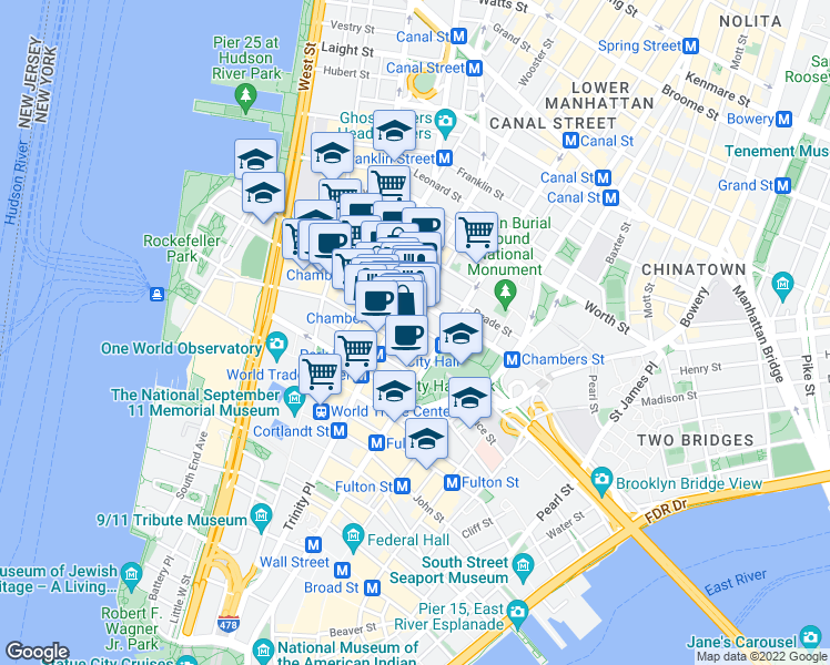 map of restaurants, bars, coffee shops, grocery stores, and more near in New York