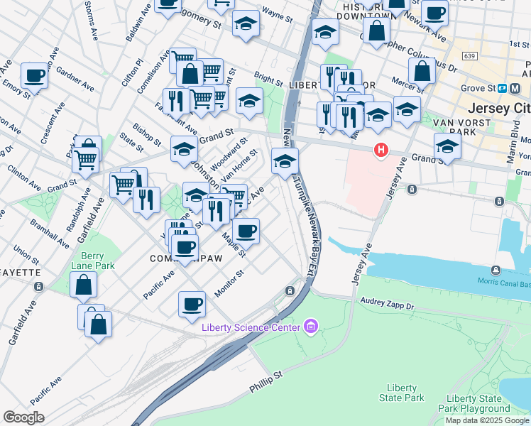 map of restaurants, bars, coffee shops, grocery stores, and more near 442 Pacific Avenue in Jersey City