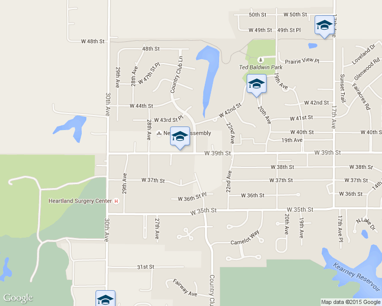 map of restaurants, bars, coffee shops, grocery stores, and more near 2413-2523 West 39th Street in Kearney