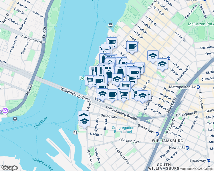 map of restaurants, bars, coffee shops, grocery stores, and more near 337 Wythe Avenue in Brooklyn