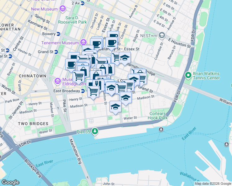 map of restaurants, bars, coffee shops, grocery stores, and more near in New York
