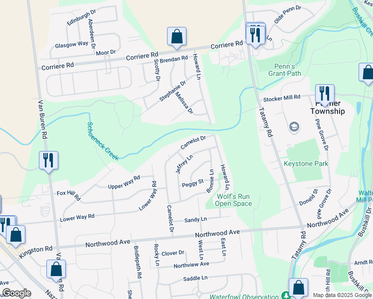 map of restaurants, bars, coffee shops, grocery stores, and more near 1413 Camelot Drive in Easton