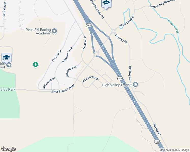 map of restaurants, bars, coffee shops, grocery stores, and more near 1189 East Fox Crest Drive in Park City