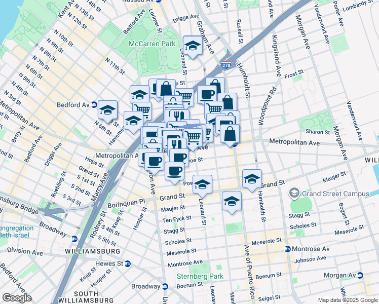 map of restaurants, bars, coffee shops, grocery stores, and more near in Brooklyn