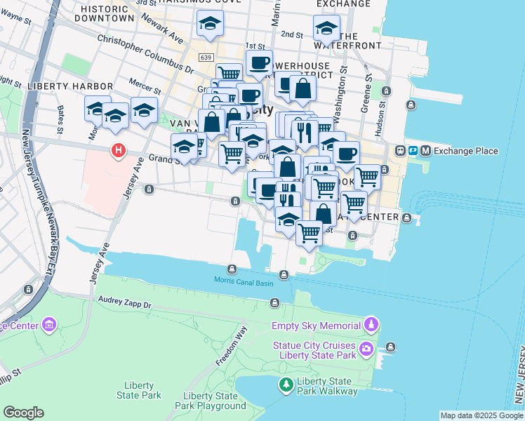 map of restaurants, bars, coffee shops, grocery stores, and more near 207 Van Vorst Street in Jersey City