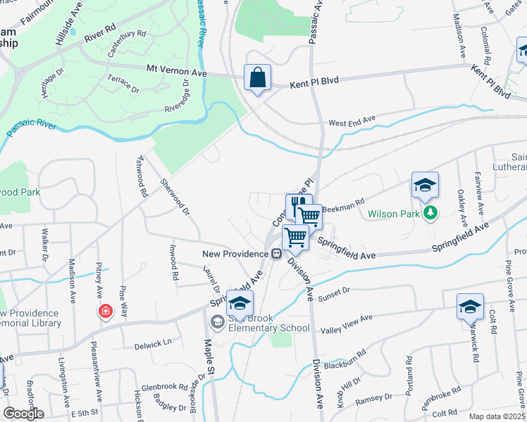 map of restaurants, bars, coffee shops, grocery stores, and more near 40 Risk Avenue in Summit