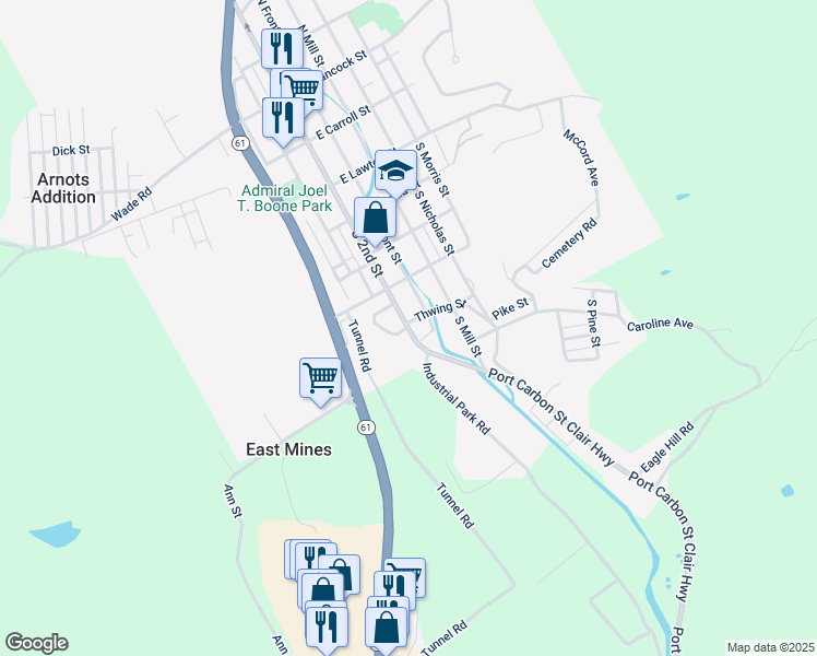 map of restaurants, bars, coffee shops, grocery stores, and more near 12 Union Street in Saint Clair