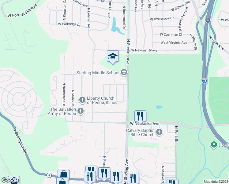 map of restaurants, bars, coffee shops, grocery stores, and more near 2138 N Wellington Dr in Peoria