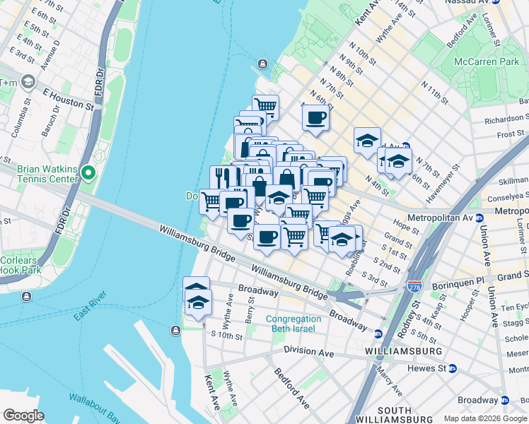 map of restaurants, bars, coffee shops, grocery stores, and more near in Brooklyn