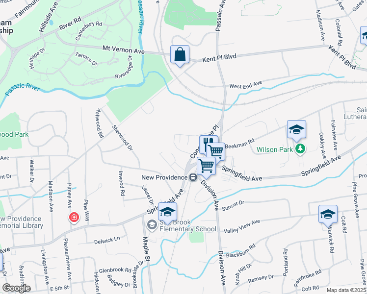 map of restaurants, bars, coffee shops, grocery stores, and more near 40 Risk Avenue in Summit