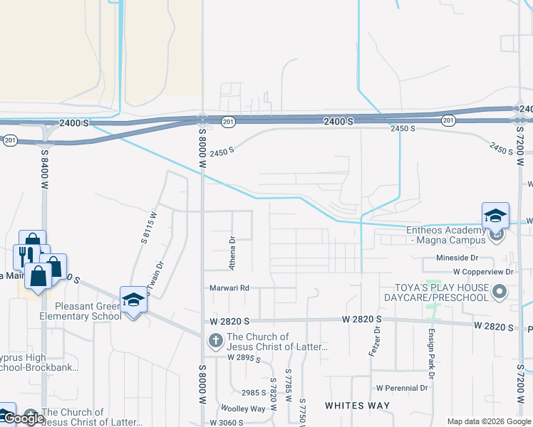 map of restaurants, bars, coffee shops, grocery stores, and more near 2562 South Sinbad Way in Magna