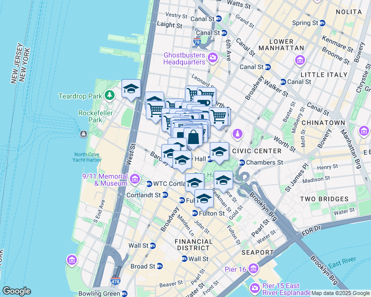 map of restaurants, bars, coffee shops, grocery stores, and more near in New York