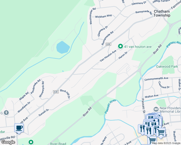 map of restaurants, bars, coffee shops, grocery stores, and more near 114 Van Houton Avenue in Chatham Township