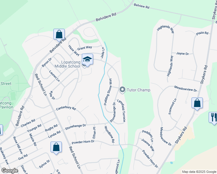 map of restaurants, bars, coffee shops, grocery stores, and more near 89 Pudding Stone Way in Phillipsburg