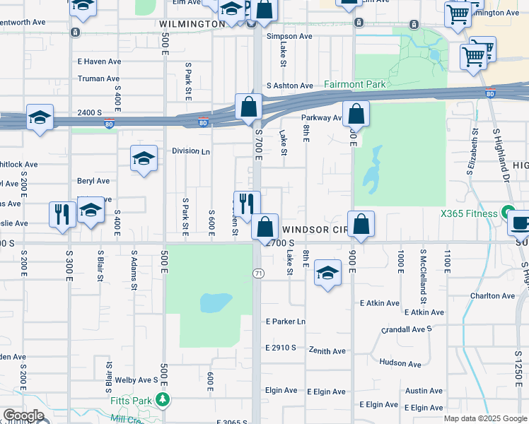 map of restaurants, bars, coffee shops, grocery stores, and more near 669 Crystal Avenue in Salt Lake City