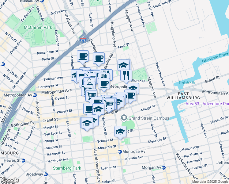 map of restaurants, bars, coffee shops, grocery stores, and more near in Brooklyn