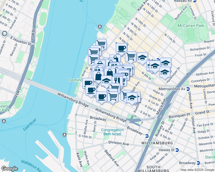 map of restaurants, bars, coffee shops, grocery stores, and more near in Brooklyn