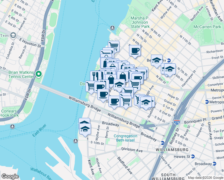 map of restaurants, bars, coffee shops, grocery stores, and more near in Brooklyn