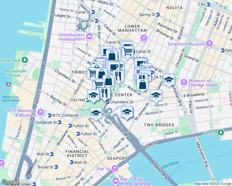 map of restaurants, bars, coffee shops, grocery stores, and more near in New York