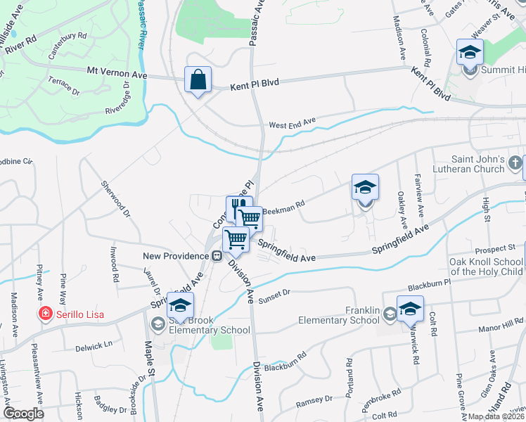 map of restaurants, bars, coffee shops, grocery stores, and more near 143 Beekman Road in Summit