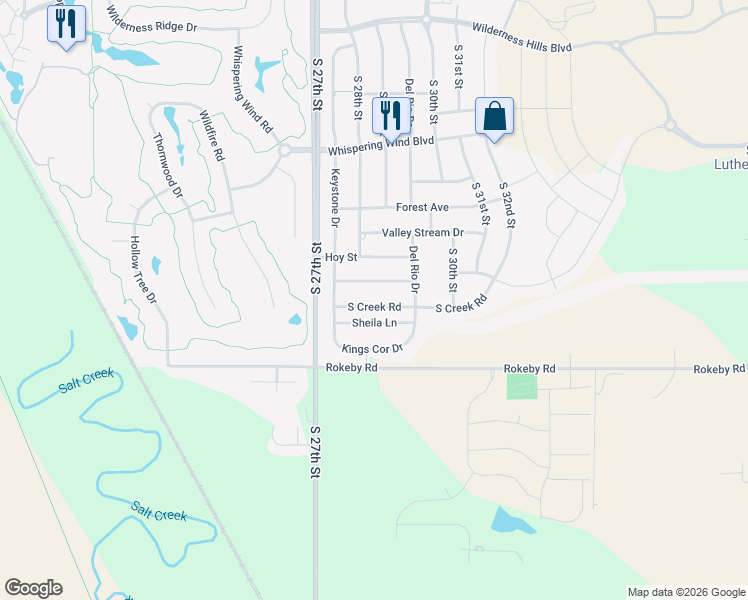 map of restaurants, bars, coffee shops, grocery stores, and more near 2831 Shadowbrook Drive in Lincoln