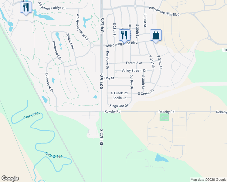 map of restaurants, bars, coffee shops, grocery stores, and more near 2745 Shadowbrook Drive in Lincoln