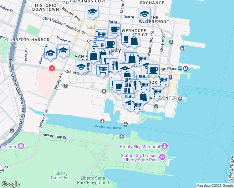 map of restaurants, bars, coffee shops, grocery stores, and more near 197 Van Vorst Street in Jersey City