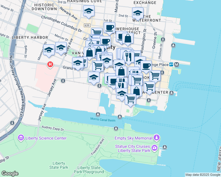 map of restaurants, bars, coffee shops, grocery stores, and more near 197 Van Vorst Street in Jersey City