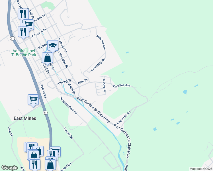 map of restaurants, bars, coffee shops, grocery stores, and more near 68 Caroline Avenue in Pottsville