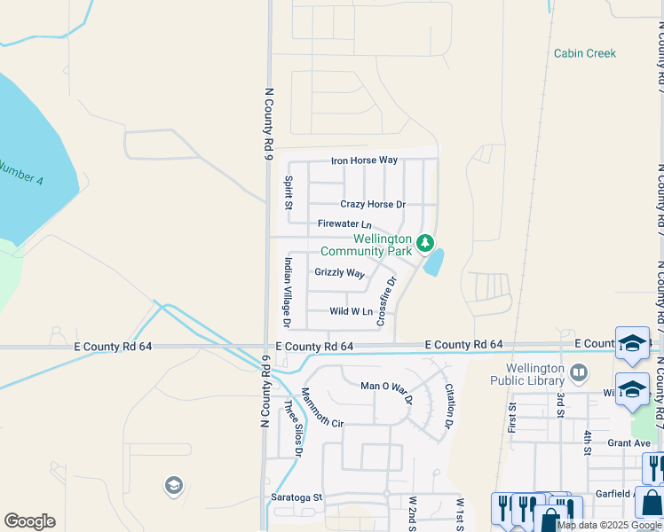 map of restaurants, bars, coffee shops, grocery stores, and more near 3255 White Buffalo Drive in Wellington