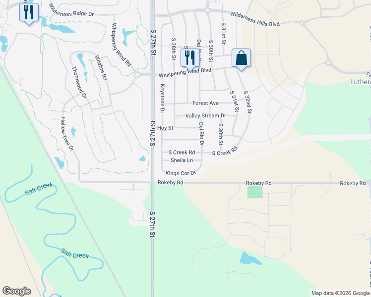 map of restaurants, bars, coffee shops, grocery stores, and more near 2831 Shadowbrook Drive in Lincoln