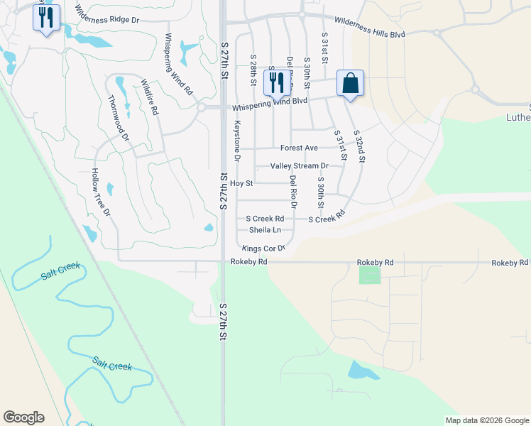 map of restaurants, bars, coffee shops, grocery stores, and more near 2831 Shadowbrook Drive in Lincoln
