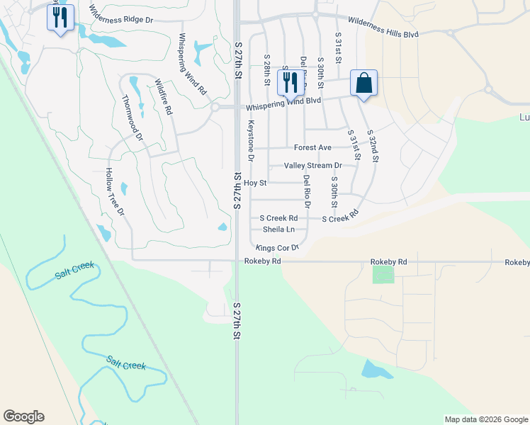 map of restaurants, bars, coffee shops, grocery stores, and more near 2745 Shadowbrook Drive in Lincoln