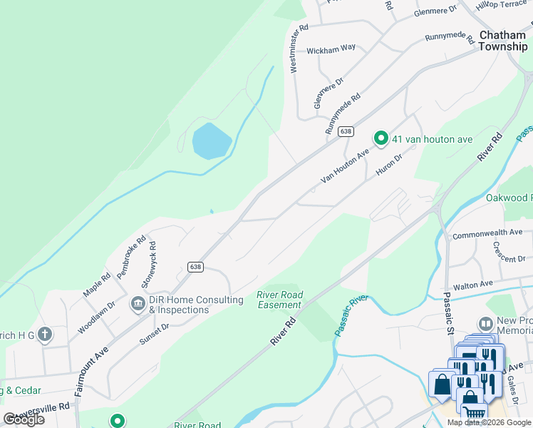 map of restaurants, bars, coffee shops, grocery stores, and more near 17 Mohawk Trail in Chatham Township