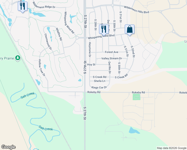 map of restaurants, bars, coffee shops, grocery stores, and more near 2745 Shadowbrook Drive in Lincoln