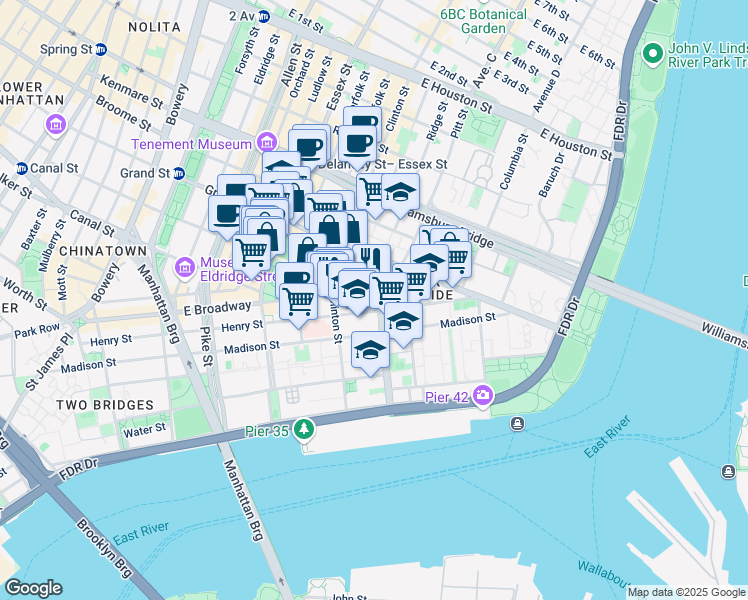 map of restaurants, bars, coffee shops, grocery stores, and more near 10 Montgomery Street in New York