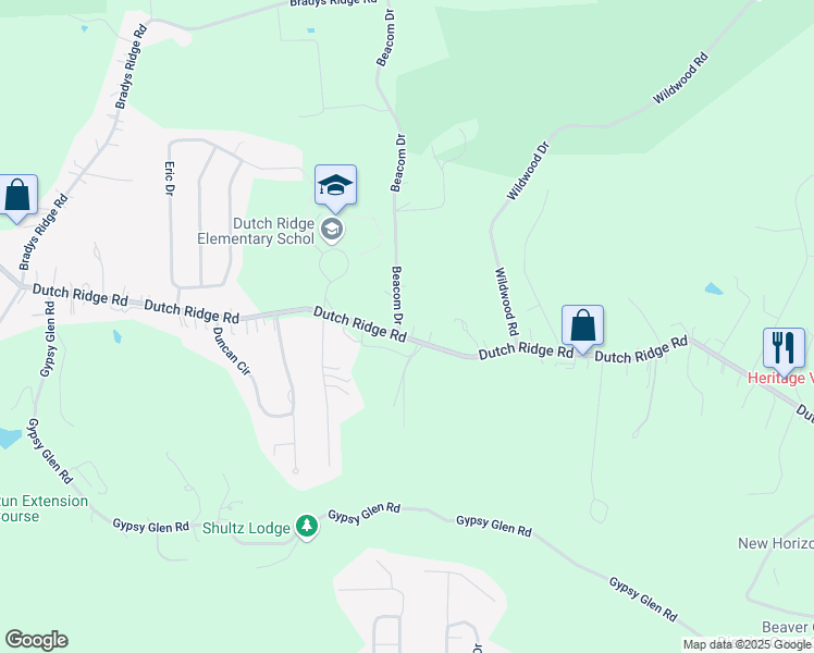 map of restaurants, bars, coffee shops, grocery stores, and more near 130 Beacom Drive in Beaver