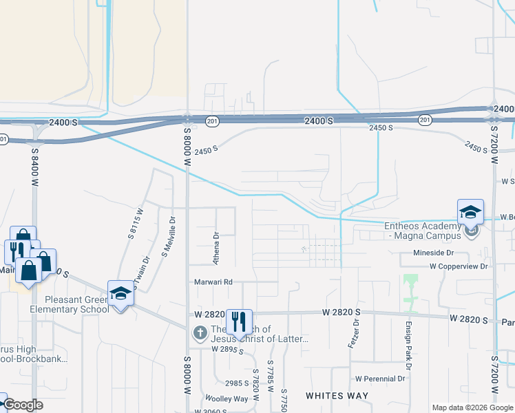 map of restaurants, bars, coffee shops, grocery stores, and more near in Magna