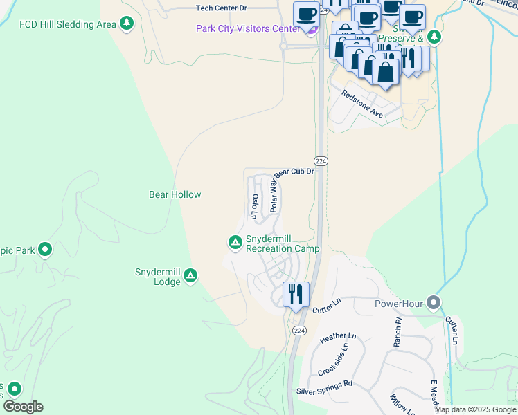 map of restaurants, bars, coffee shops, grocery stores, and more near 5618 Oslo Lane in Park City