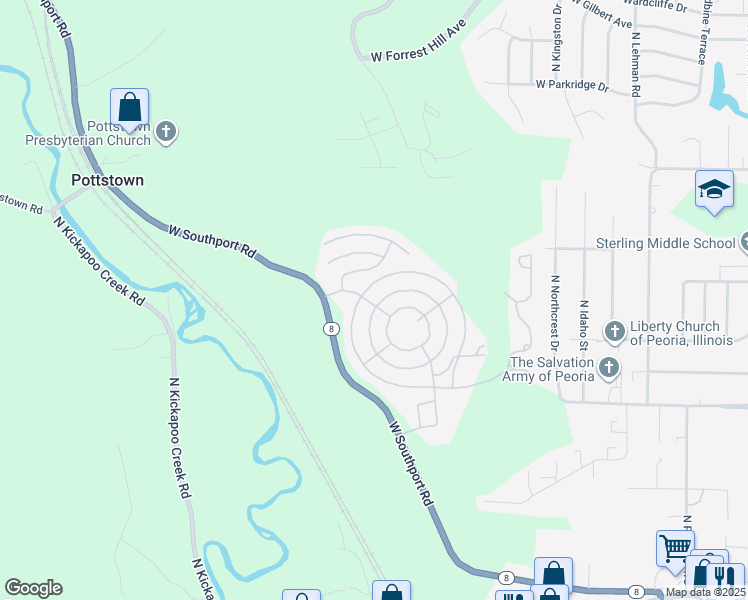 map of restaurants, bars, coffee shops, grocery stores, and more near 3504 Yorkshire in Peoria