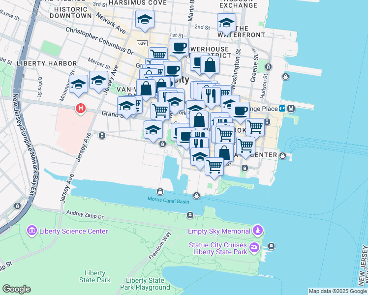 map of restaurants, bars, coffee shops, grocery stores, and more near 198 Van Vorst Street in Jersey City