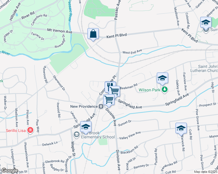 map of restaurants, bars, coffee shops, grocery stores, and more near 20 Constantine Place in Summit