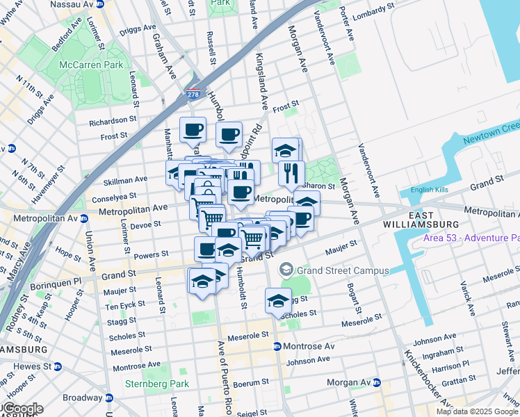 map of restaurants, bars, coffee shops, grocery stores, and more near in Brooklyn
