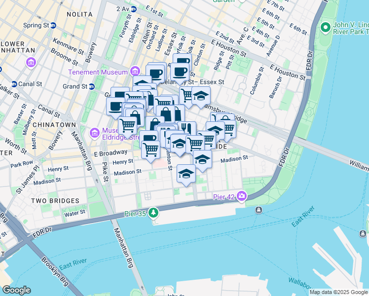 map of restaurants, bars, coffee shops, grocery stores, and more near in New York