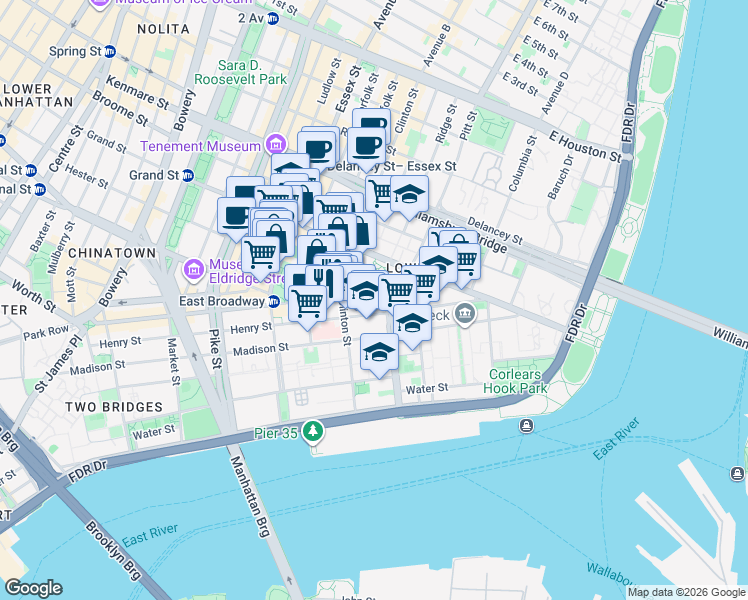 map of restaurants, bars, coffee shops, grocery stores, and more near in New York