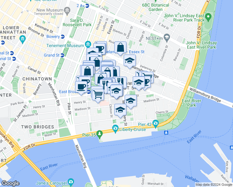map of restaurants, bars, coffee shops, grocery stores, and more near in New York